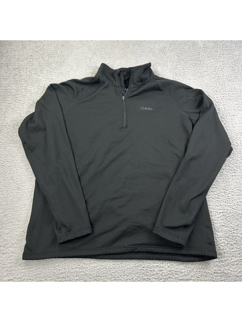 Cabelas Heavy Weight Quarter Zip Black Pullover Size 2XL Thermal Grid Fleece